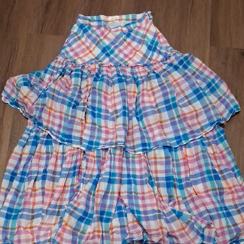 LoveShackFancy Blue and Pink Ruffled Blouse